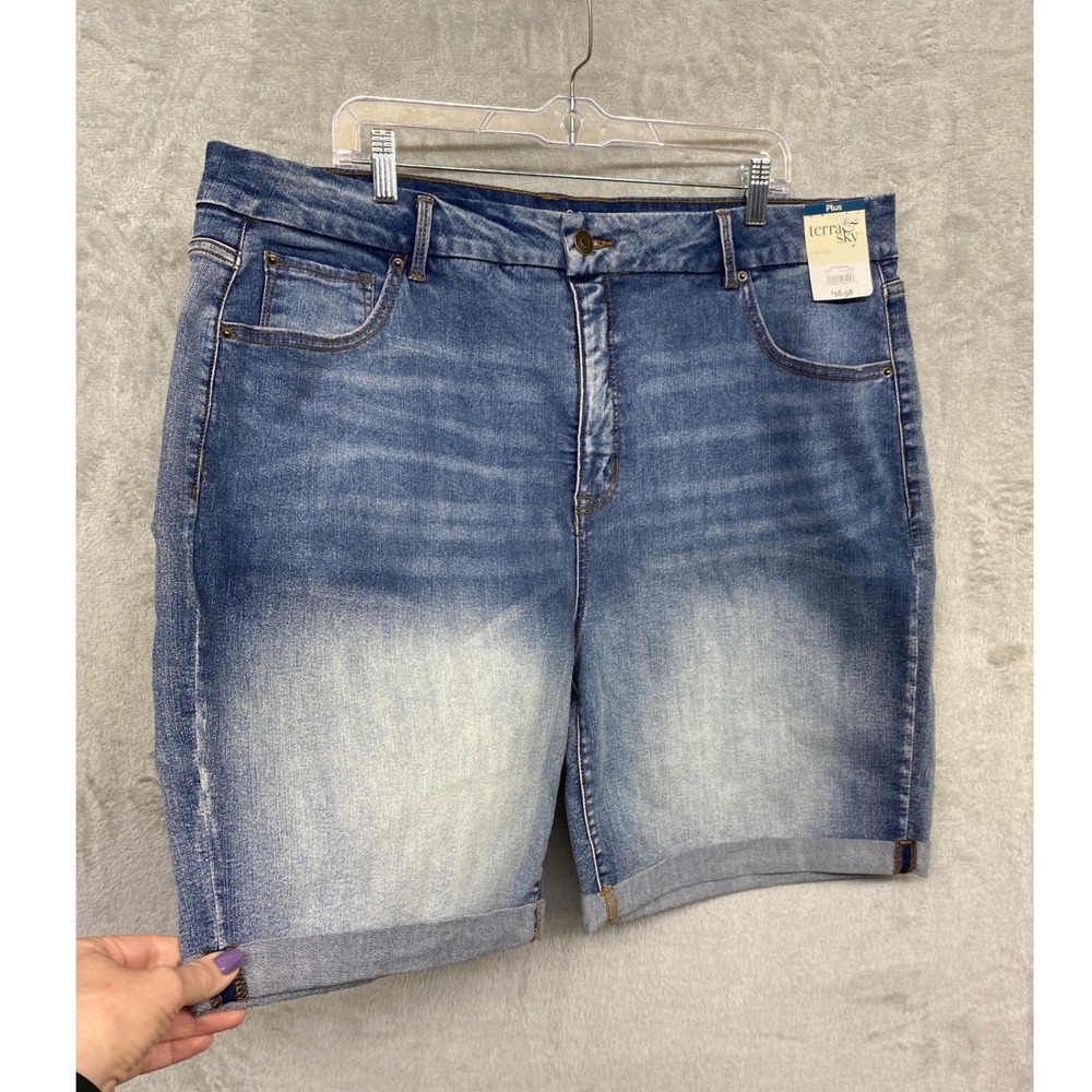 NEW Terra & Sky Stretch Denim Shorts 22W High-Rise NWT Urban Casual Blue 5pkt